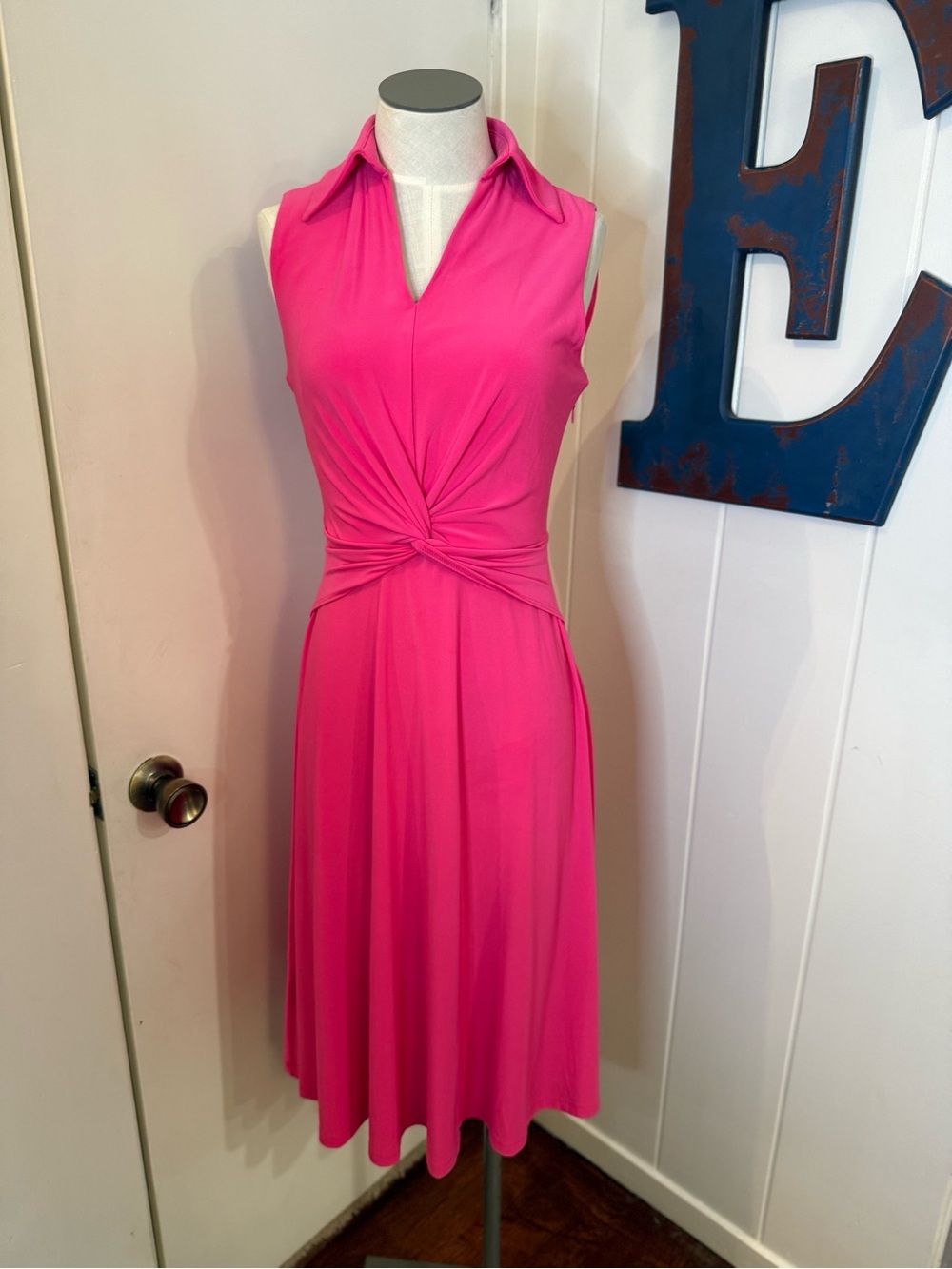 Tommy Hilfiger Hot Pink Sleeveless Twist-Waist Midi Dress Sz 2